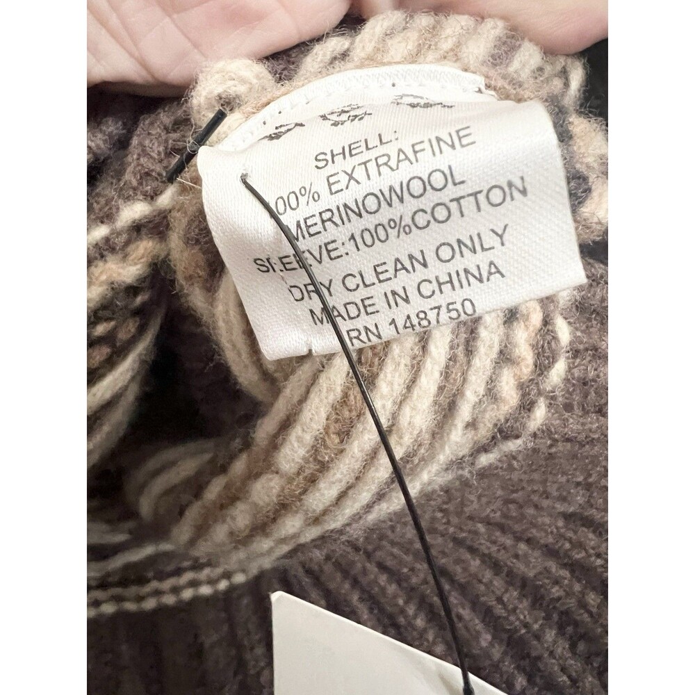 SEA NEW YORK Brown 100% Wool Fair Isle Knit Long Sleeve Sweater Finja sz Small - Picture 8 of 11